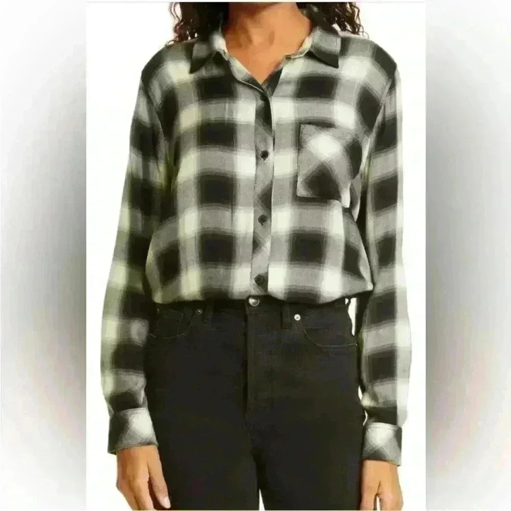 Rails Hunter Plaid Flannel Button-Up Shirt in Lime Onyx Size Small NWT
